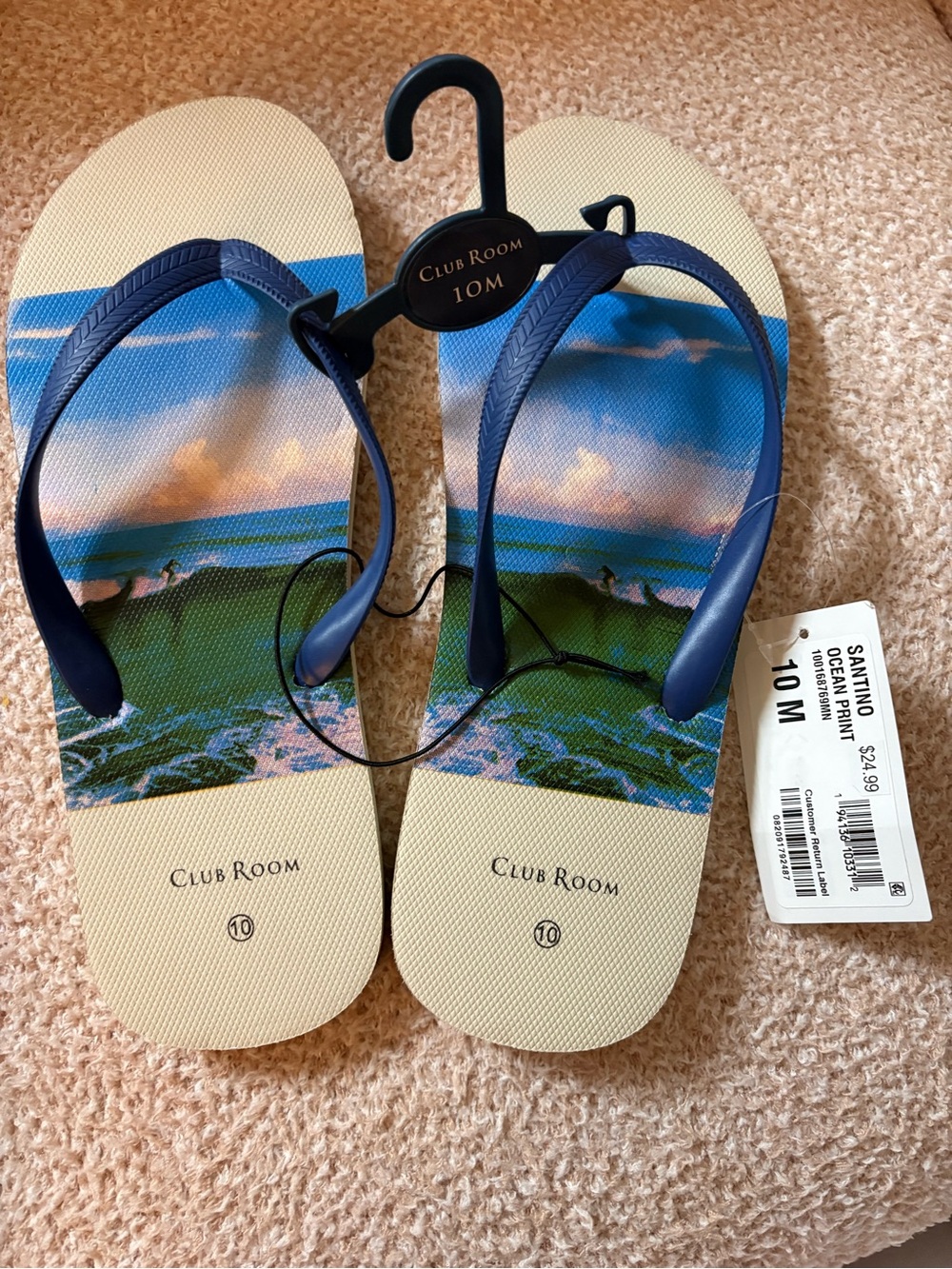 Club room Men’s Flip Flops in Tan with Navy Accents